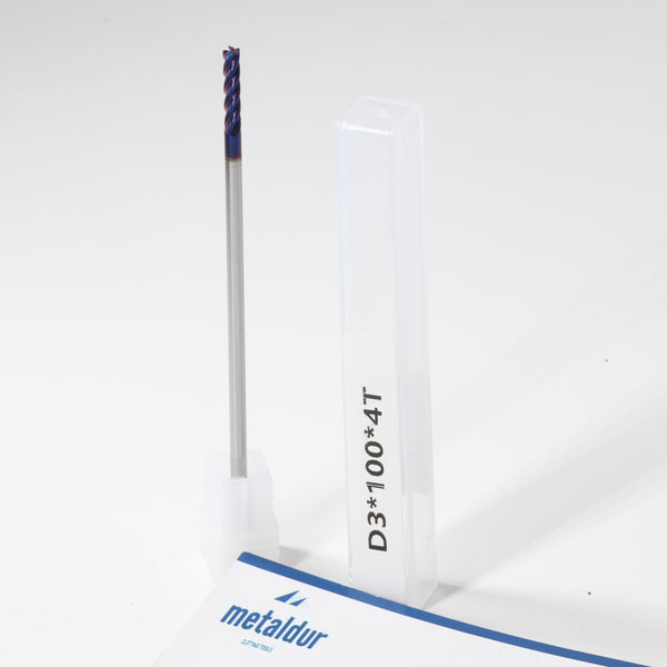 METALDUR 3*100 4FLUTE FLAT BLUE 65HRC NANO COATED