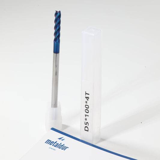 METALDUR 5*100 4FLUTE FLAT BLUE 65HRC NANO COATED