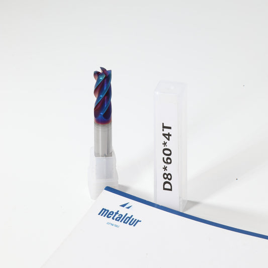 METALDUR 8*60 4FLUTE FLAT BLUE 65HRC NANO COATED